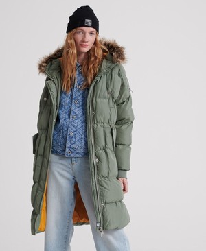 Superdry Luxe Longline Puffer Női Kabát Olivazöld | XVKAP4892